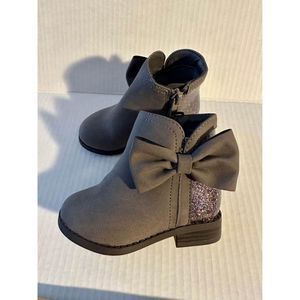 NEW Toddler Girl Gray Sparkly Glitter Detail W/ Adorable Bow Ankle Boots